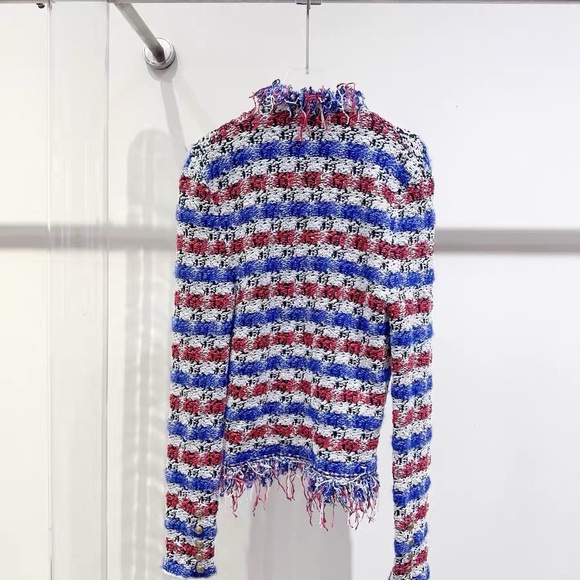 Authentic Balmain Vibrant Knit Cardigan with Blue, Red, and White Stripes - Picture 2 of 6